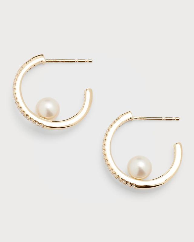 Pave Diamond Hoop Earrings with Freshwater Pearls Product Image