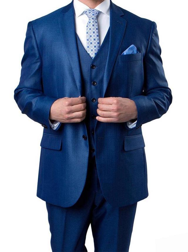 Blue 3 Piece Modern Fit Suit 2 Button V-Neck Vest Product Image