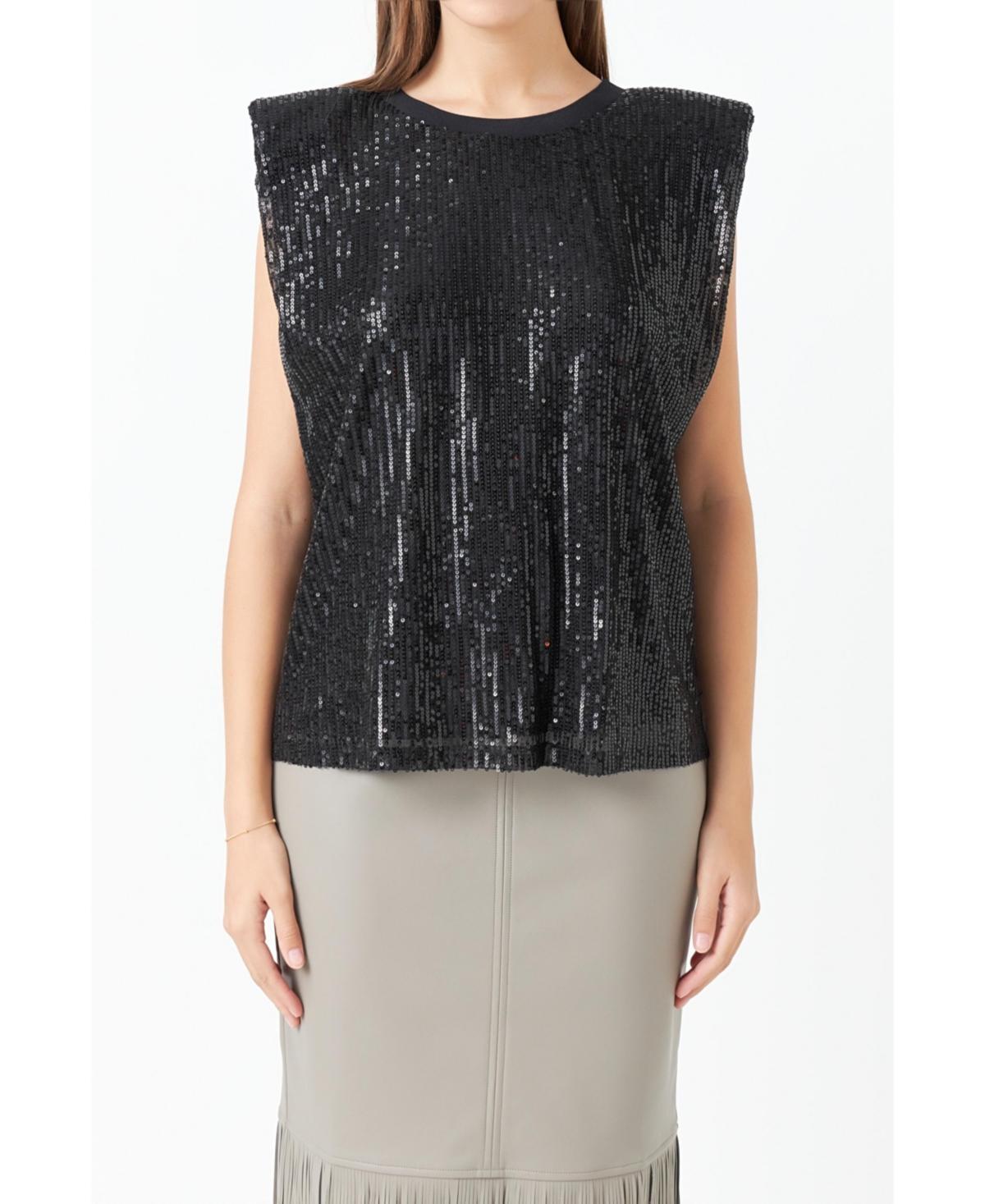 Womens Sequin Shoulder Pad Top Product Image