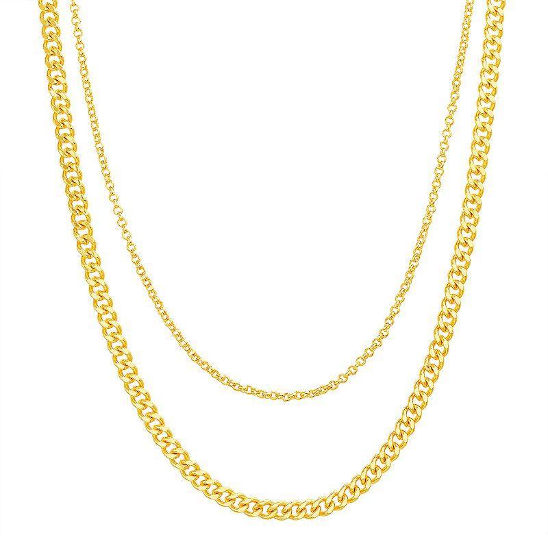 Paige Harper 14k Gold Over Recycled Brass Rolo & Curb Chain Layered Necklace, Womens Gold Tone Product Image