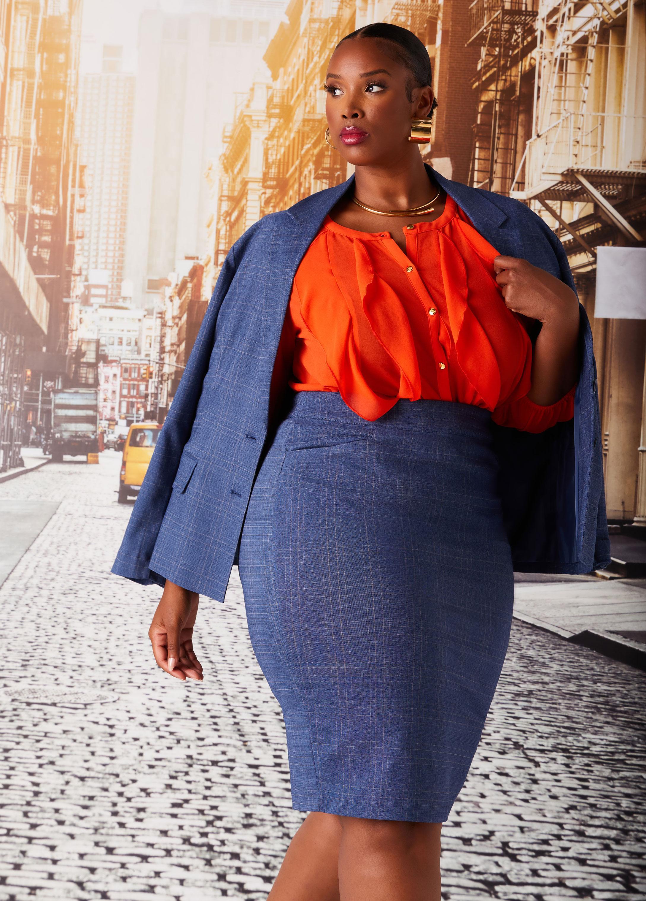 Plus Size Plaid Twill Pencil Skirt Ashley Stewart Product Image