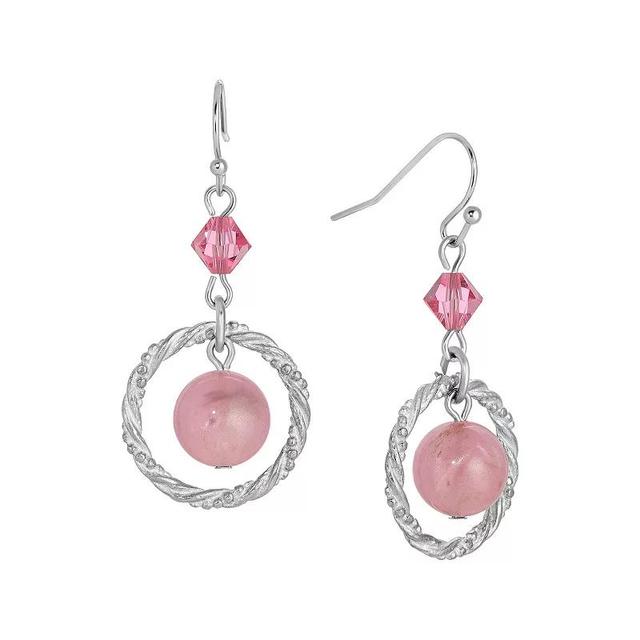 1928 Silver Tone Pink Bead Circle Wire Earrings, Womens Product Image