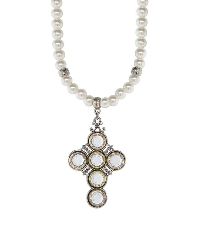 Symbols of Faith Faux Pearl Crystal Cross Pendant, Womens, White Product Image