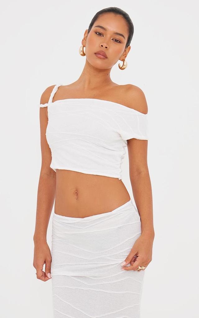 Cream Textured Twist Detail Off The Shoulder Top Product Image