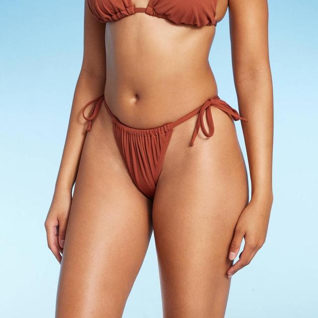 Womens Ribbed High Leg Side-Tie Bikini Bottom - Shade & Shore Product Image