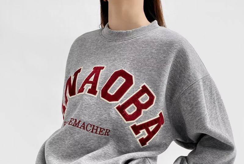 Long-Sleeve Round Neck Letter Applique Pullover Product Image