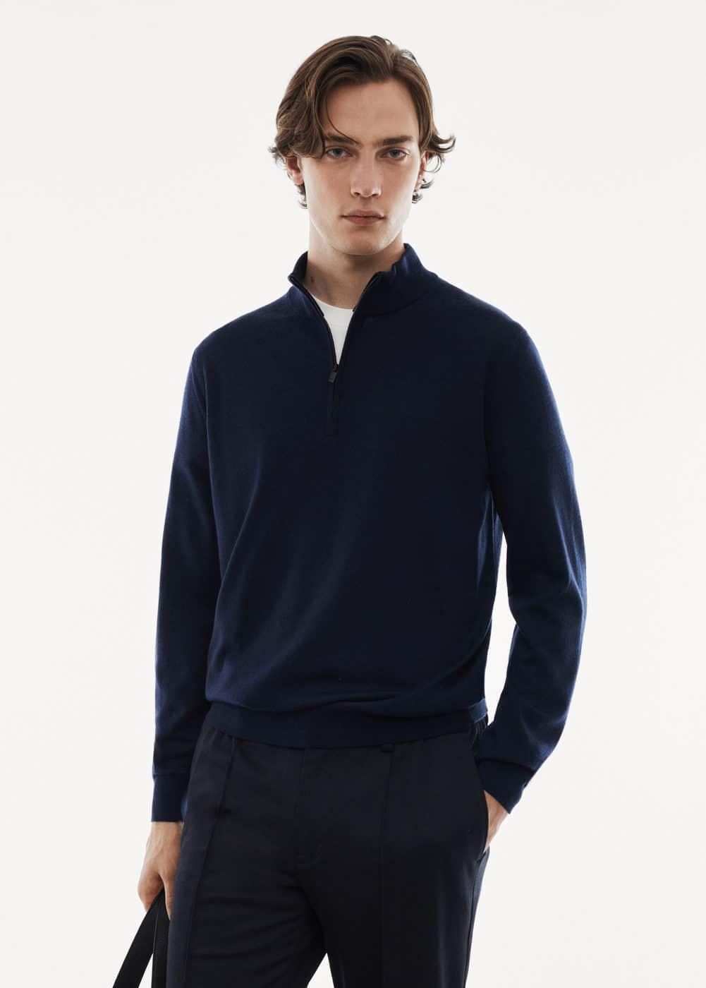 MANGO MAN - 100% merino wool sweater with zipper collar navyMen Product Image