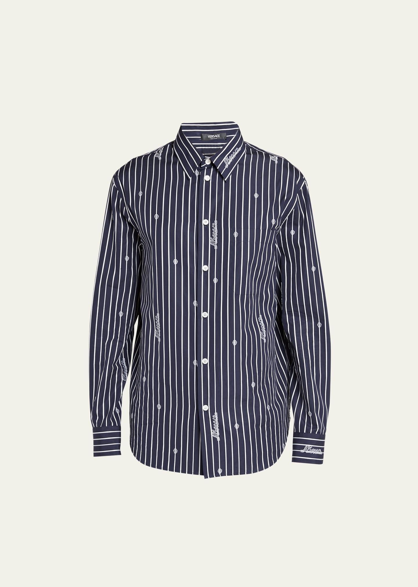 Mens Poplin Logo-Stripe Dress Shirt Product Image