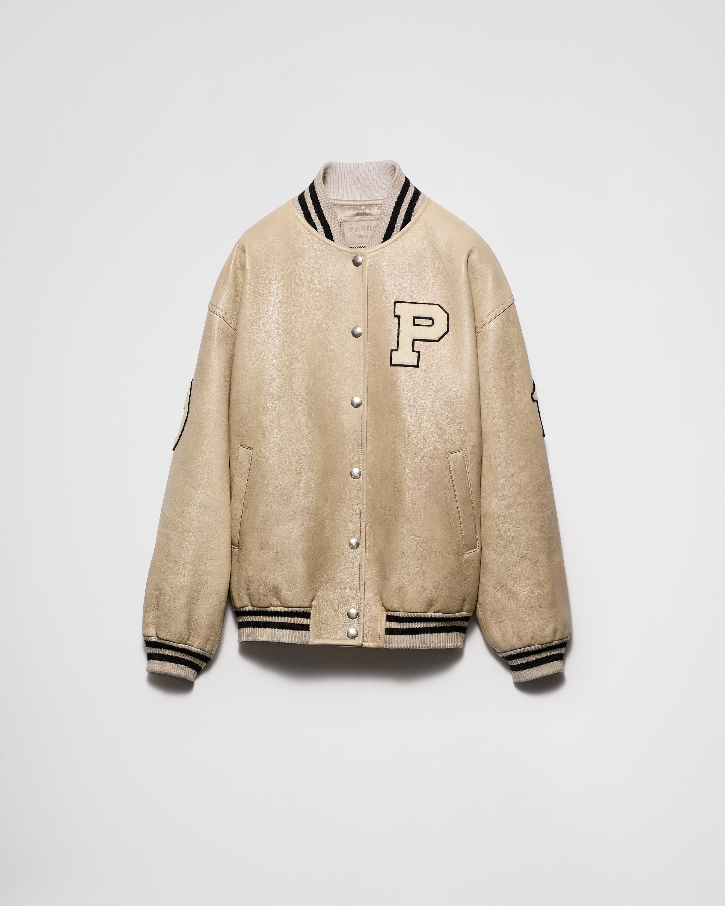 Leather bomber jacket with patch Product Image