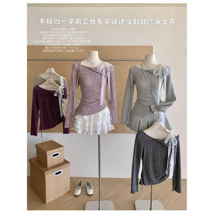 Long-Sleeve Boatneck Asymmetrical Knit Top Product Image