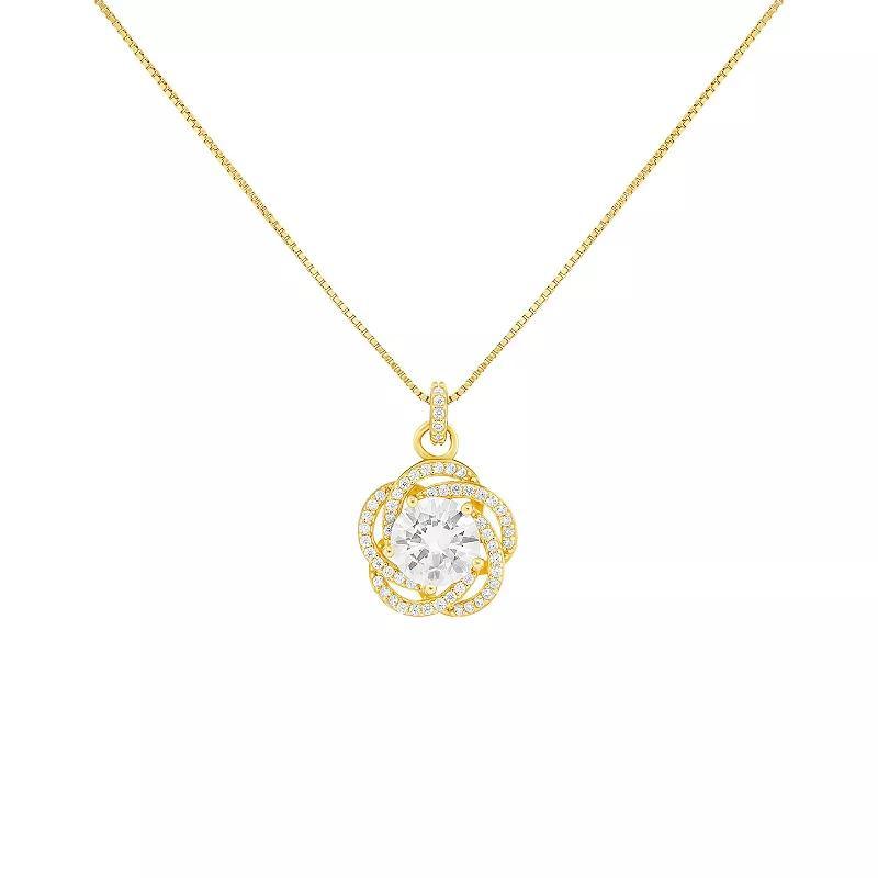 PRIMROSE Sterling Silver Cubic Zirconia Love Knot Pendant Necklace, Womens Gold Over Sterling Product Image