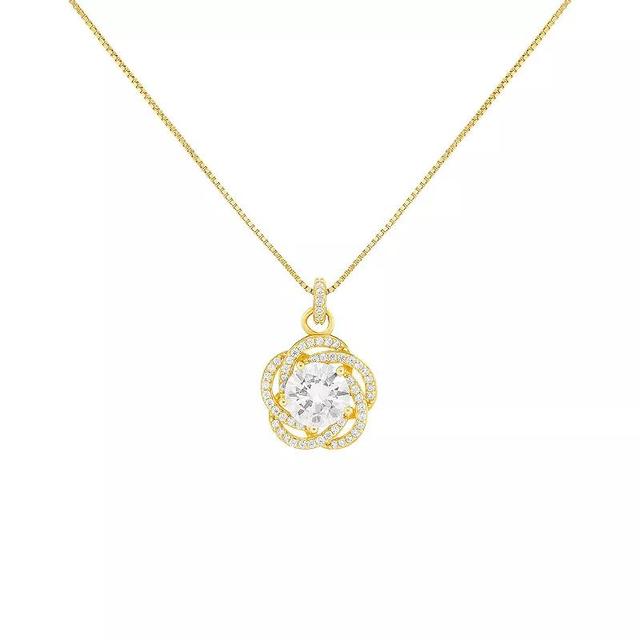 PRIMROSE Sterling Silver Cubic Zirconia Love Knot Pendant Necklace, Womens Gold Over Sterling Product Image