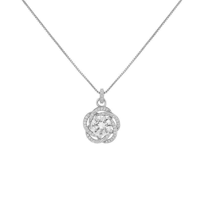 PRIMROSE 18k Gold Flash Plated Pave Cubic Zirconia Loveknot Pendant Necklace, Womens Silver Tone White Product Image