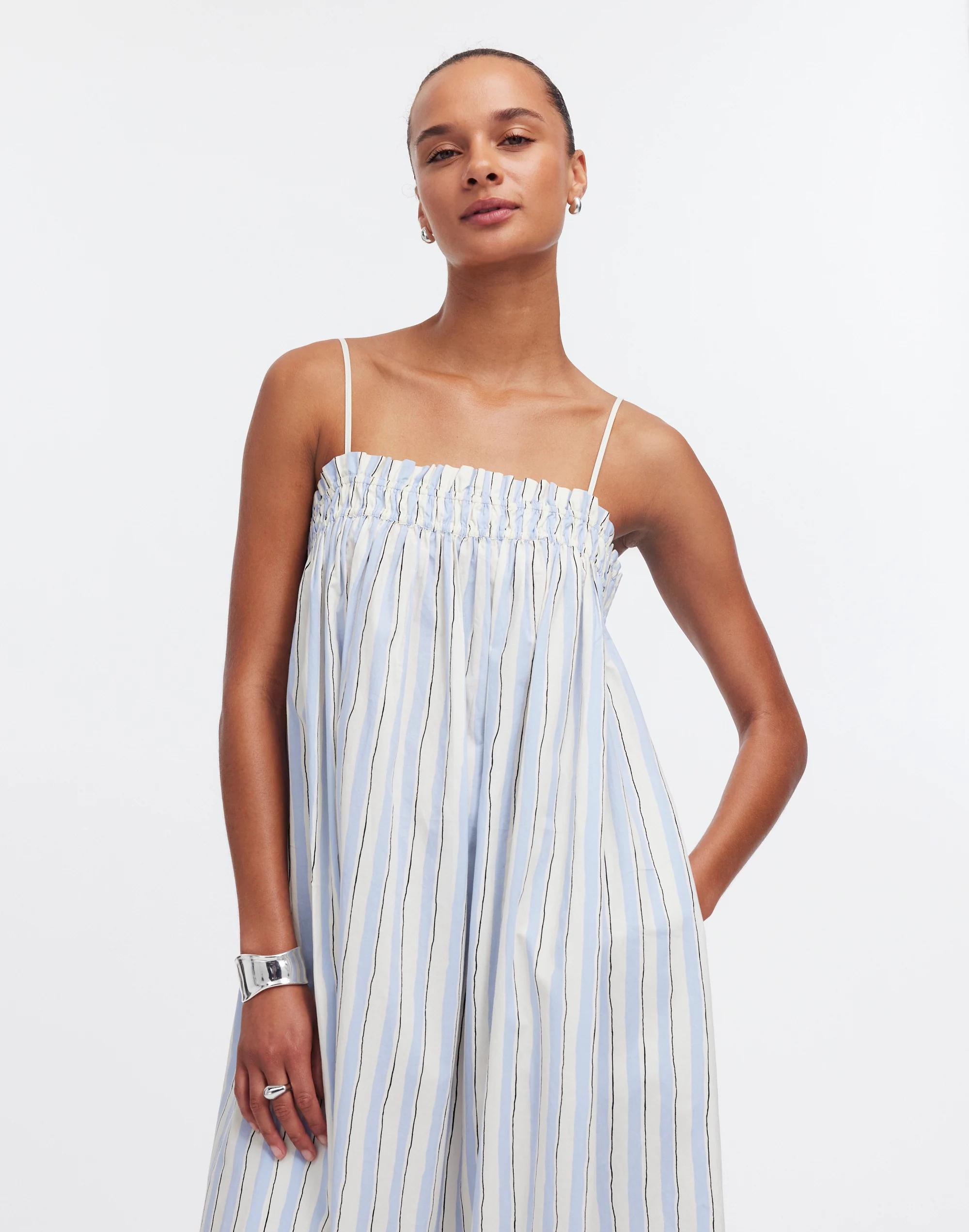 Ruffle A-Line Midi Dress in Stripe Poplin Product Image