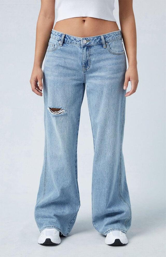 PacSun Womens Eco Light Indigo Glitter Low Rise Baggy Jeans Product Image