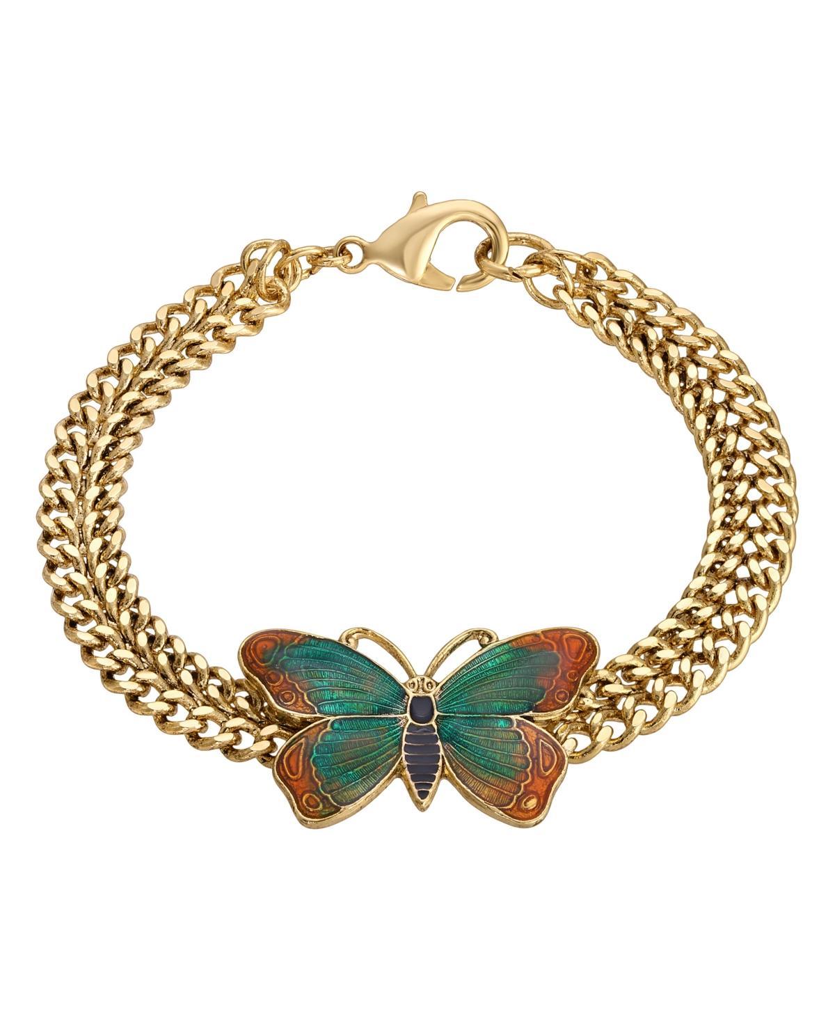 1928 Gold Tone Enameled Butterfly Bracelet, Womens, Multi Product Image