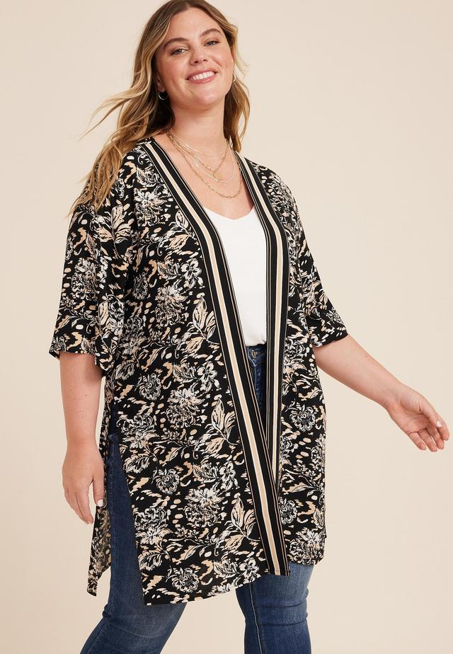 Maurices Plus Size Womens Floral Border Kimono Size 2X Product Image