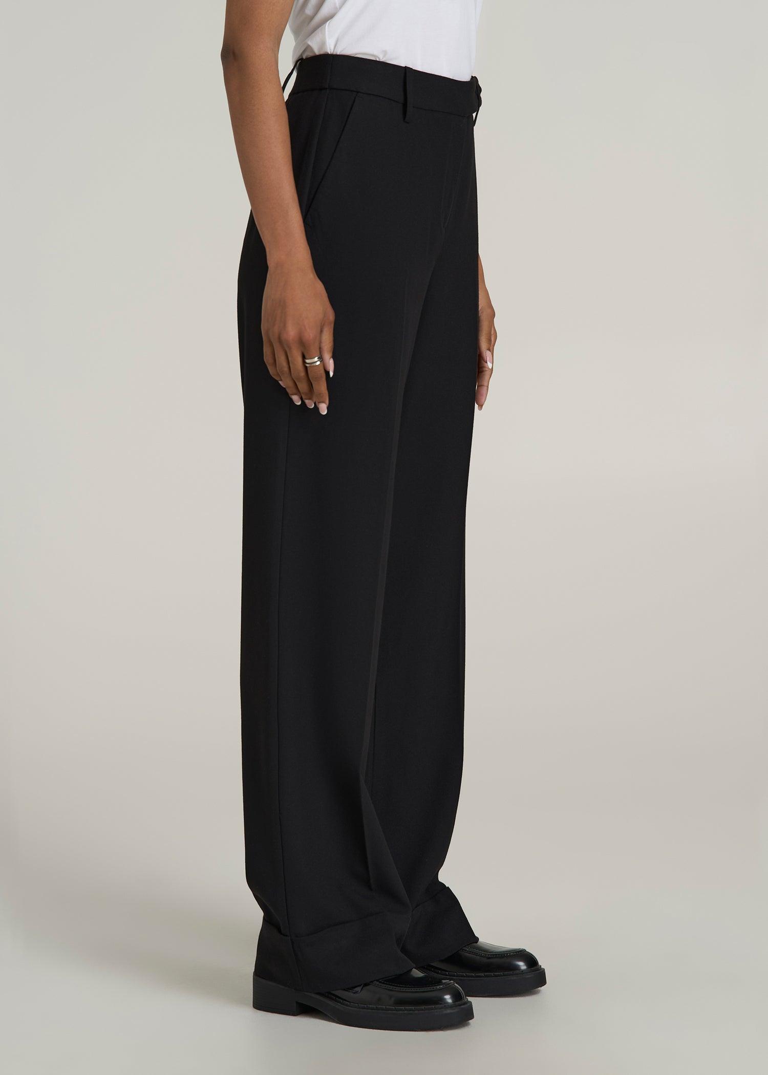 Wide Leg Cuffed Pants for Tall Women in Black Product Image