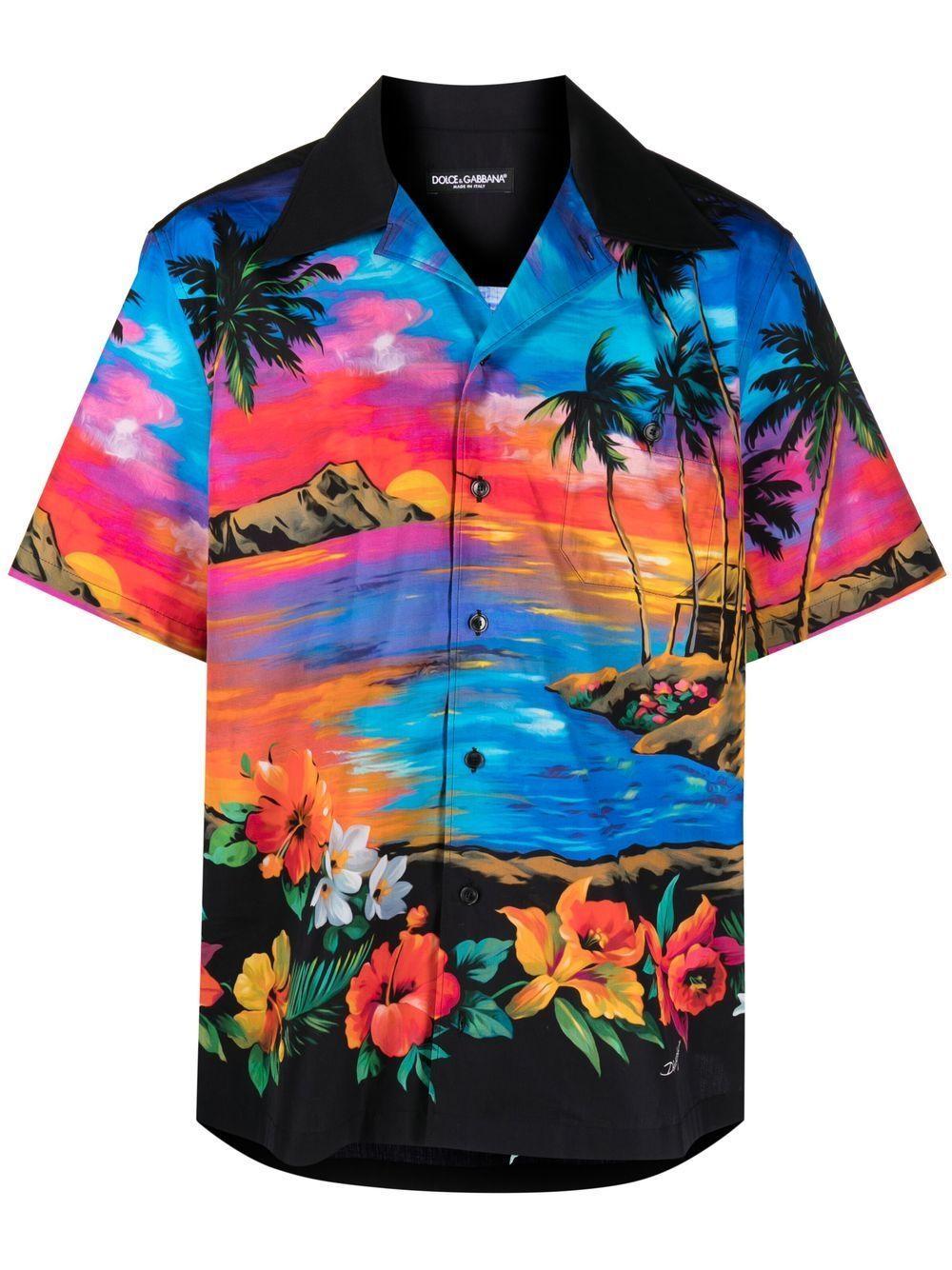 Silk Twill Shirt With Hawaiian Print In Multicolor Product Image