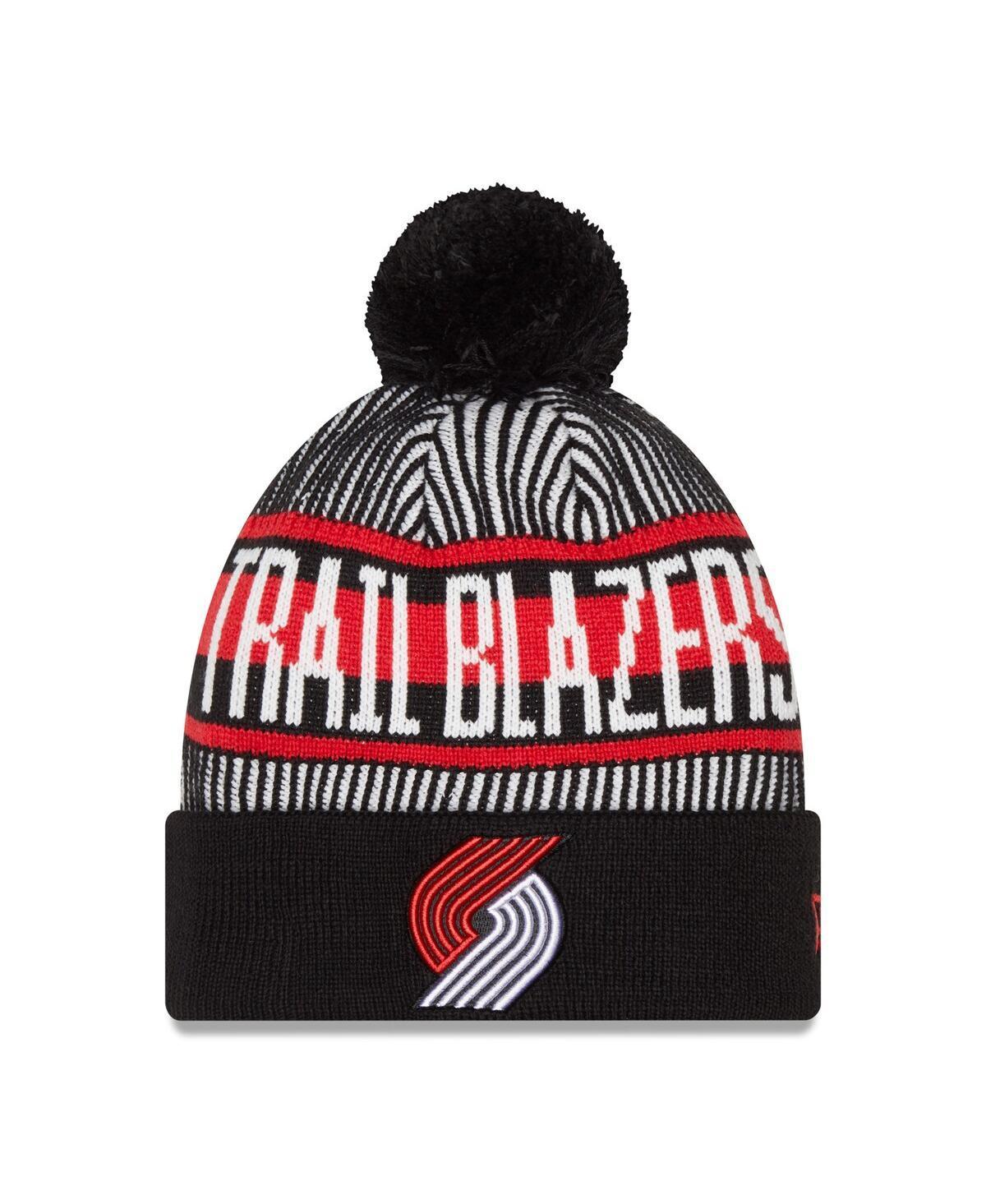 Mens New Era Portland Trail Blazers Striped Cuffed Pom Knit Hat Product Image