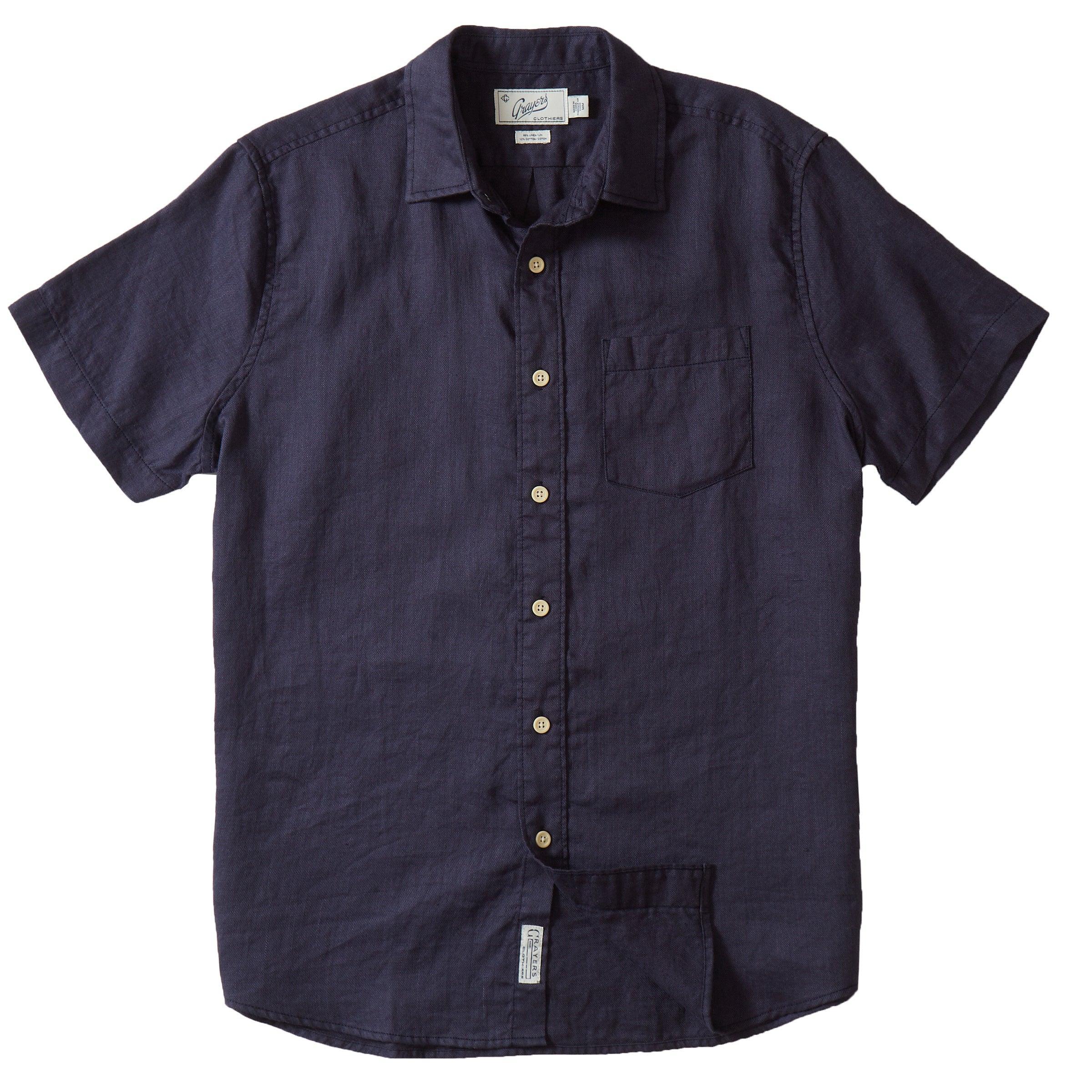 Amalfi Textured Hemp Linen Cotton Short Sleeve Shirt - Blue Steel Product Image