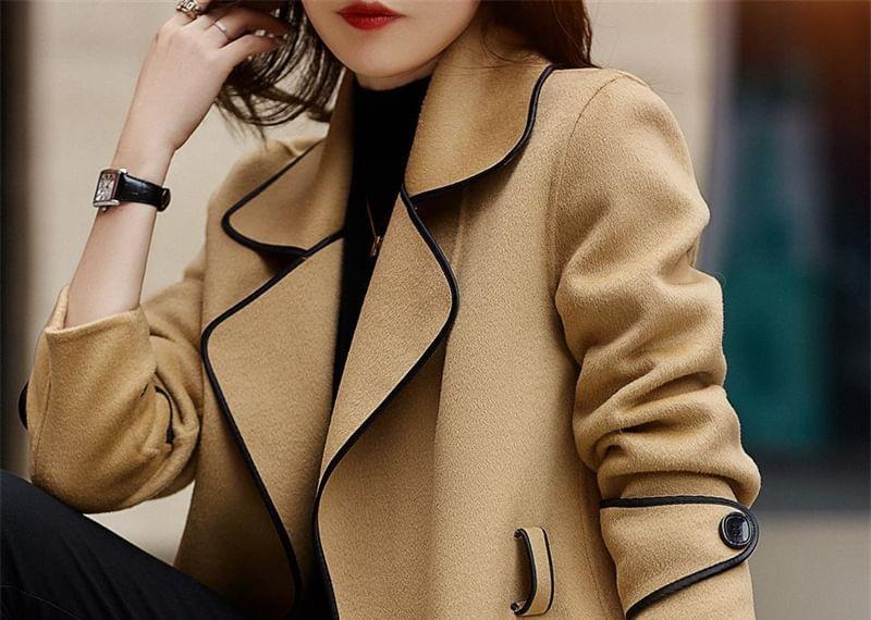 Collared Contrast Trim Tie Front Coat product image