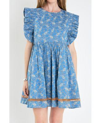 English Factory Womens Paisley Print Ruffle Sleeve Mini Dress Product Image