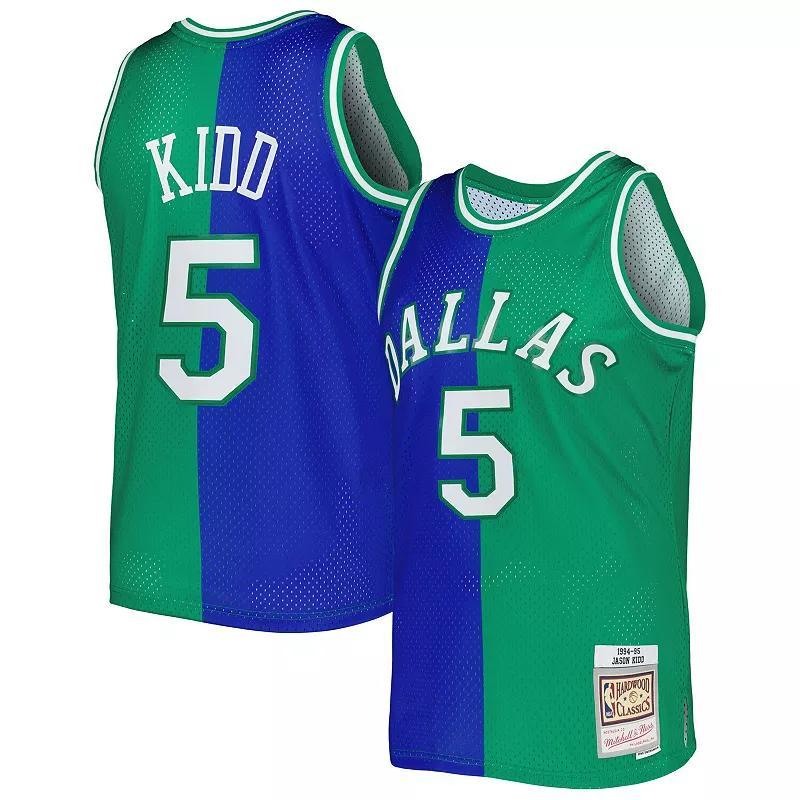 Mens Mitchell & Ness Jason Kidd Blue, Green Dallas Mavericks Hardwood Classics 1994-95 Split Swingman Jersey - Blue, Green Product Image