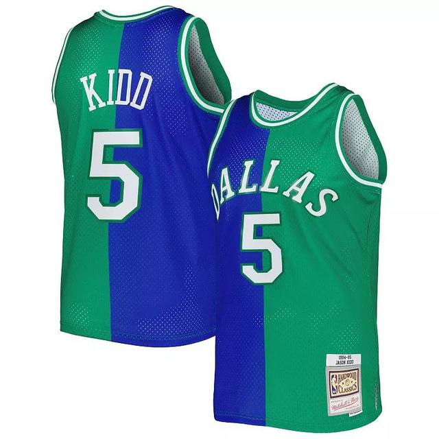 Mens Mitchell & Ness Jason Kidd /Green Dallas Mavericks Hardwood Classics 1994/95 Split Swingman Jersey Product Image