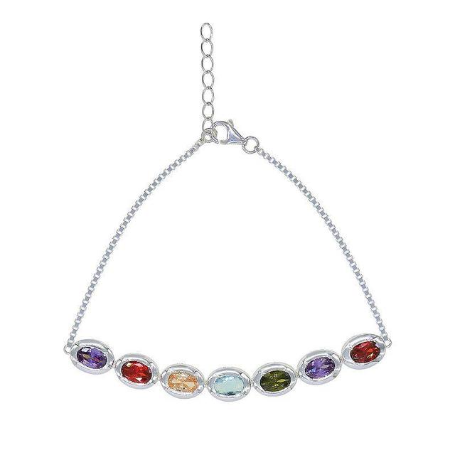 Sterling Silver Multicolor Oval Cubic Zirconia Chain Bracelet, Womens Product Image