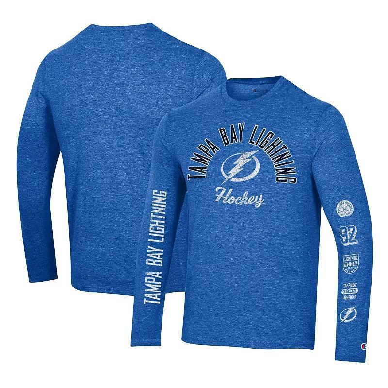 Mens Champion Heather Blue Tampa Bay Lightning Multi-Logo Tri-Blend Long Sleeve T-Shirt Product Image