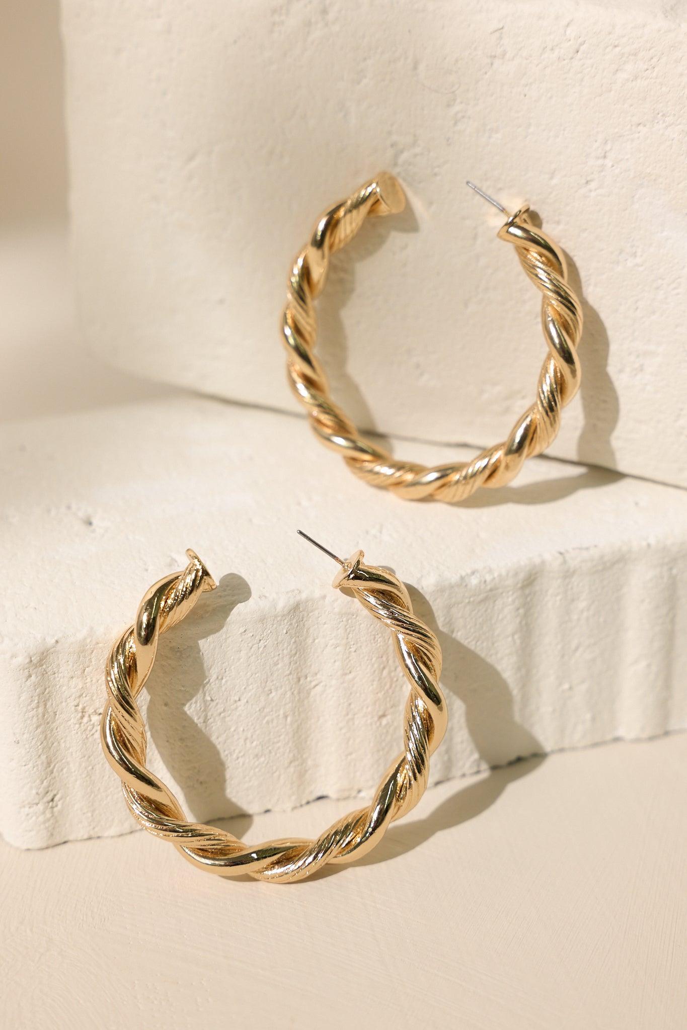 Gilded Grace Twisted Gold Hoop Earrings Product Image