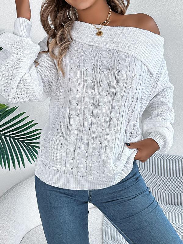 Long Sleeves Loose Asymmetric Solid Color Split-Joint One-Shoulder Pullovers Sweater Tops Product Image