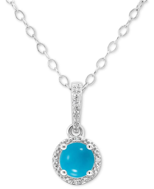 Celebration Gems Sterling Silver Round Stabilized Turquoise & Diamond Accent Halo Pendant Necklace, Womens Product Image