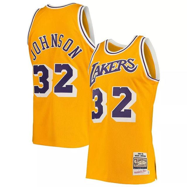 Mens Mitchell & Ness Magic Johnson Los Angeles Lakers 1984/85 Hardwood Classics Authentic Jersey Product Image