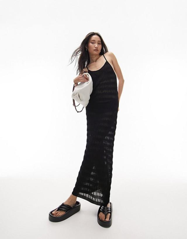 Topshop knit sheer stripe midi dress in black Product Image