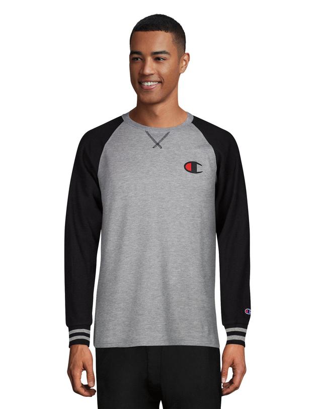 Mens Champion C-Life Sleep Long Sleeve Raglan Grey/Black Waffle T-Shirt New Ebony S Product Image