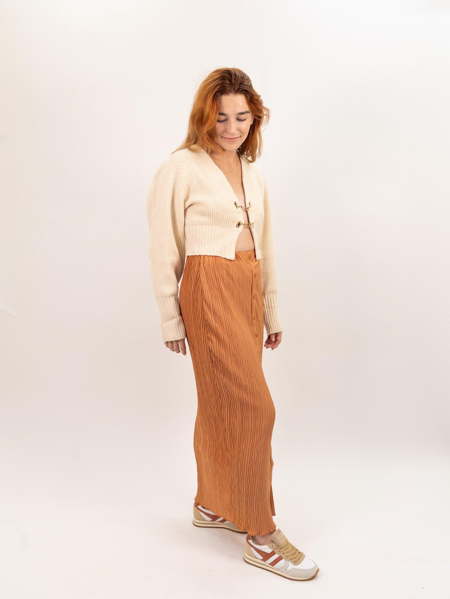 Moon River Plisse High Waist Long Skirt - Terracotta Product Image