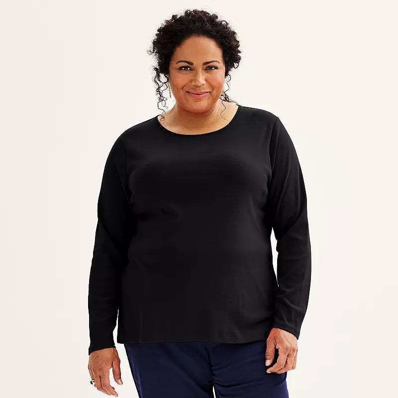 Plus Size Croft & Barrow Essential Crewneck Long Sleeve Tee, Womens Product Image