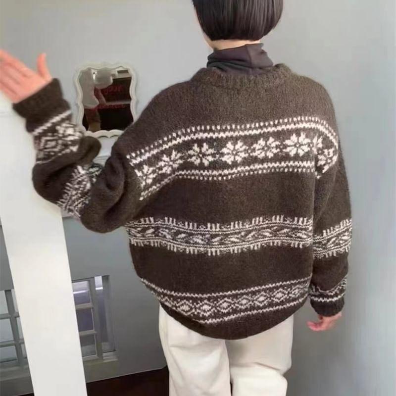 Round Neck Jacquard Sweater Product Image