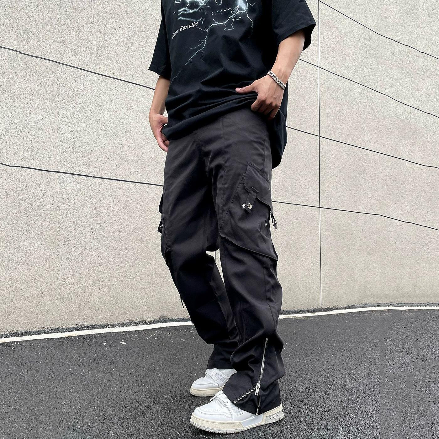 Men's Street Hip Hop Zipper Decoration Cargo Pants Product Image