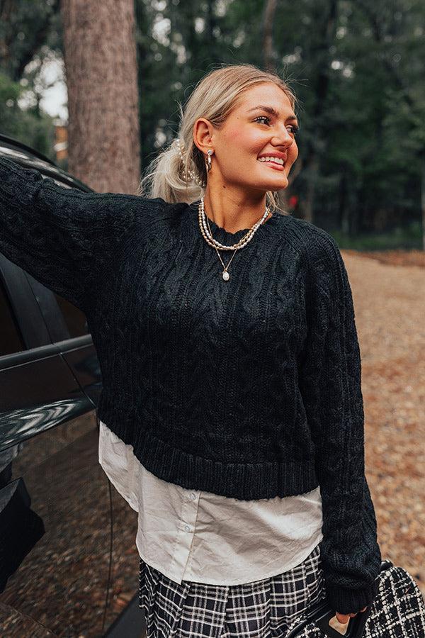 Thriving Weekend Cable Knit Sweater Top In Black Product Image