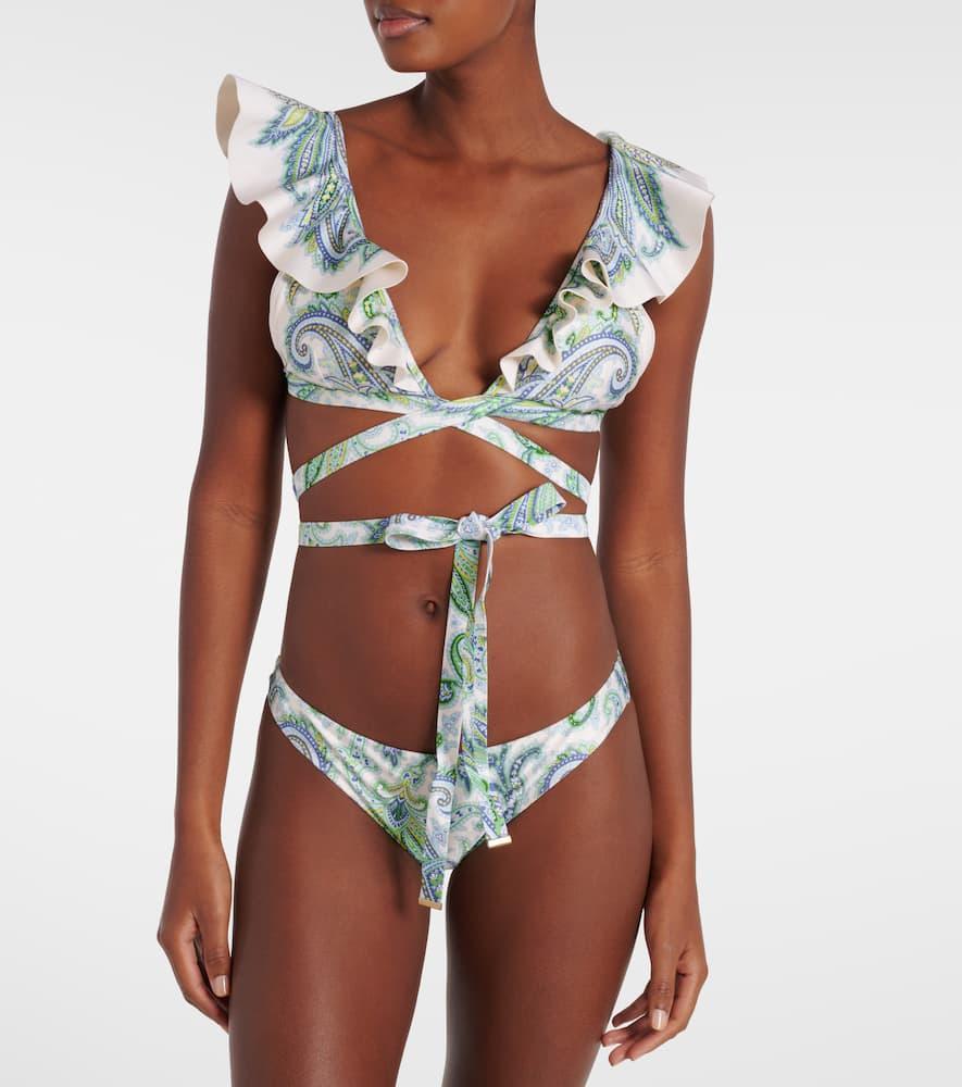 ZIMMERMANN Ottie Tie-front Ruffled Paisley-print Bikini In White Product Image