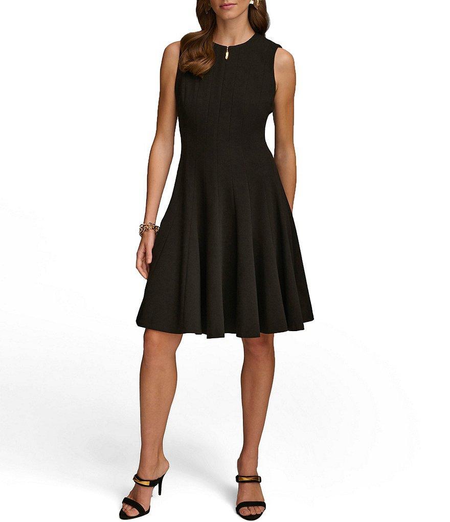 Donna Karan Sleeveless Zipper Neck Pleated Skirt Fit and Flare Dress Product Image