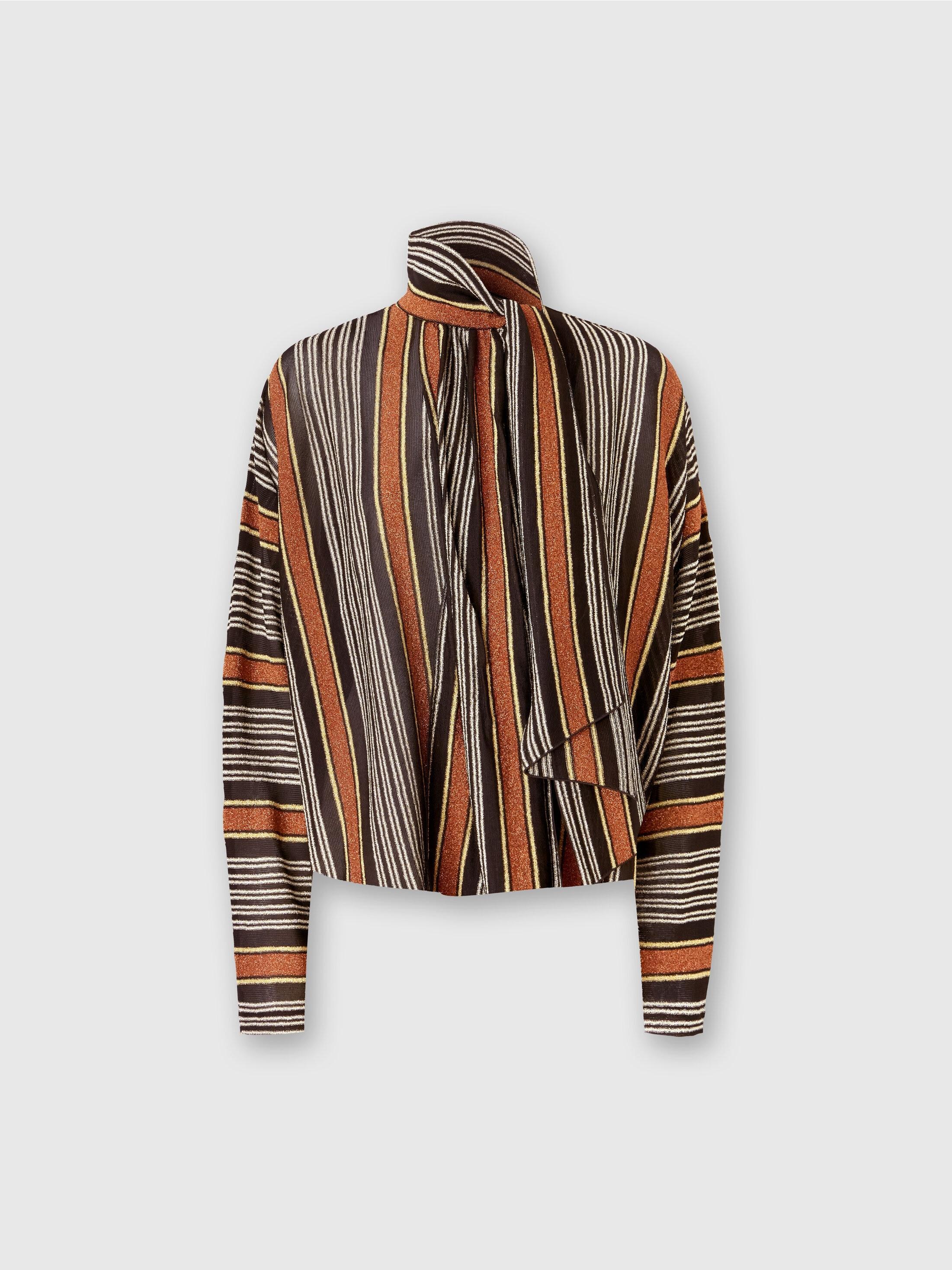 Blouse with scarf collar in lamé striped viscose Product Image