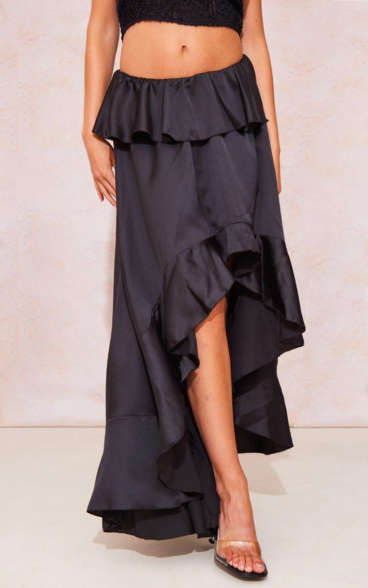 Black Satin Waterfall Front Maxi Skirt Product Image