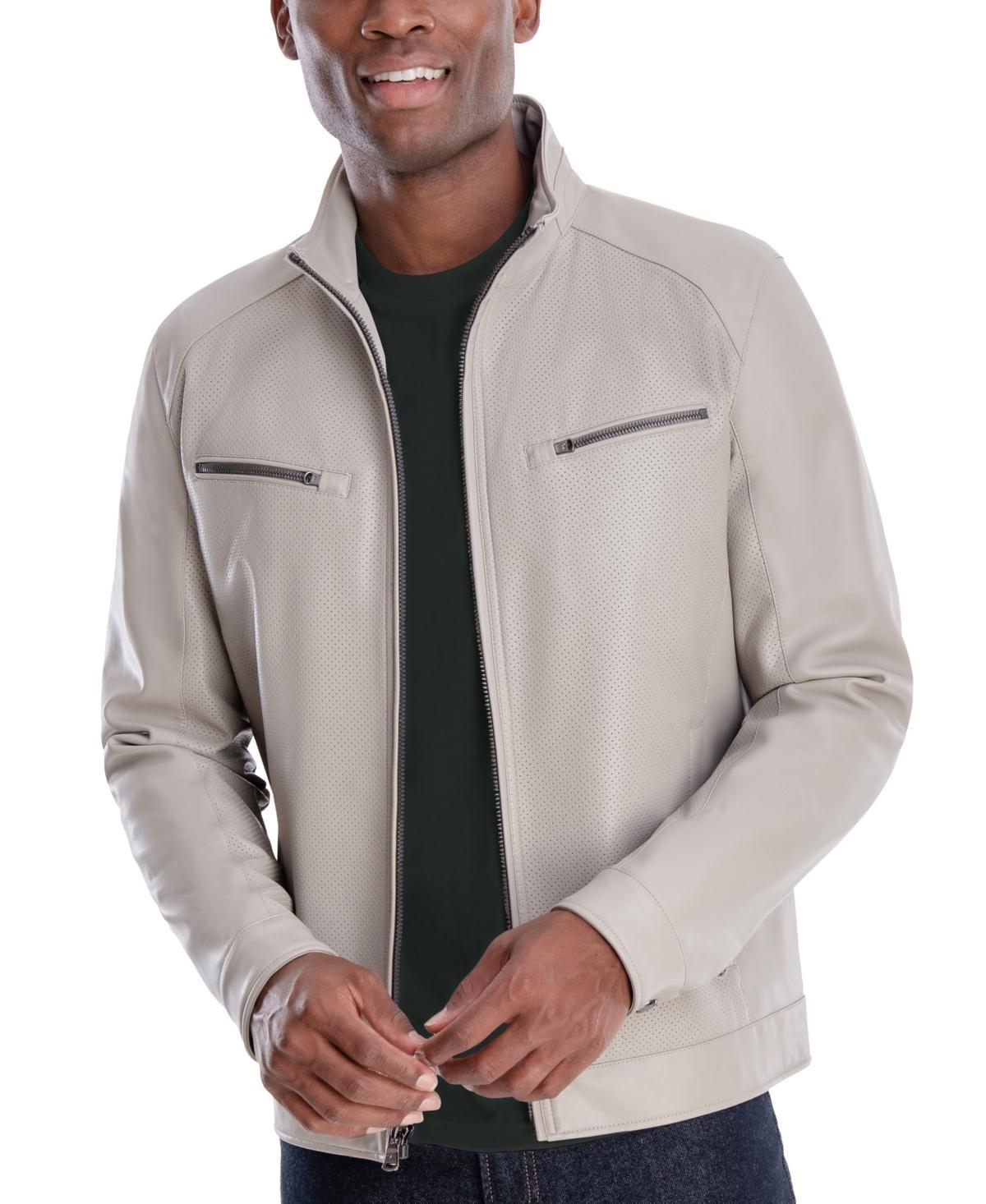 Michael Kors Mens Perforated Faux Leather Moto Jacket, Created for Macys Product Image