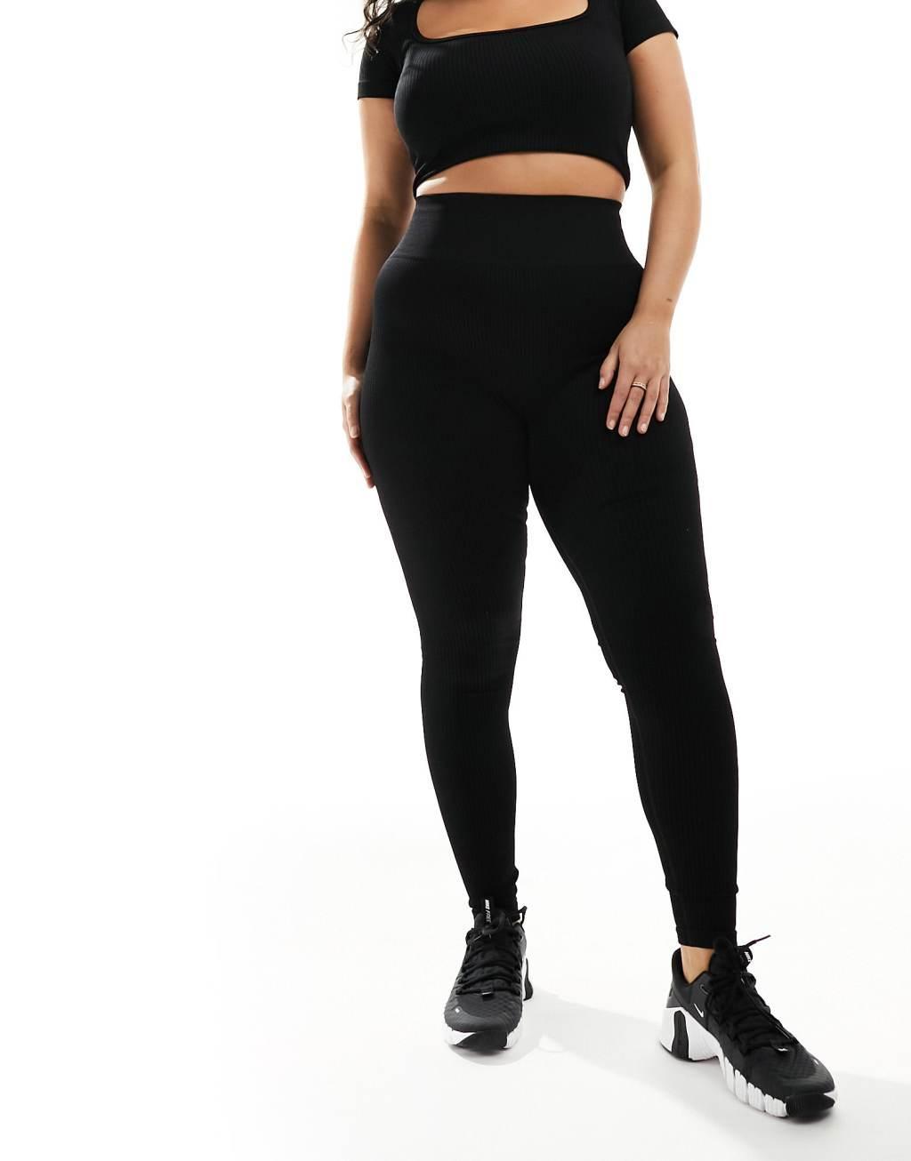 ASOS 4505 Curve Icon seamless rib gym legging in black Product Image