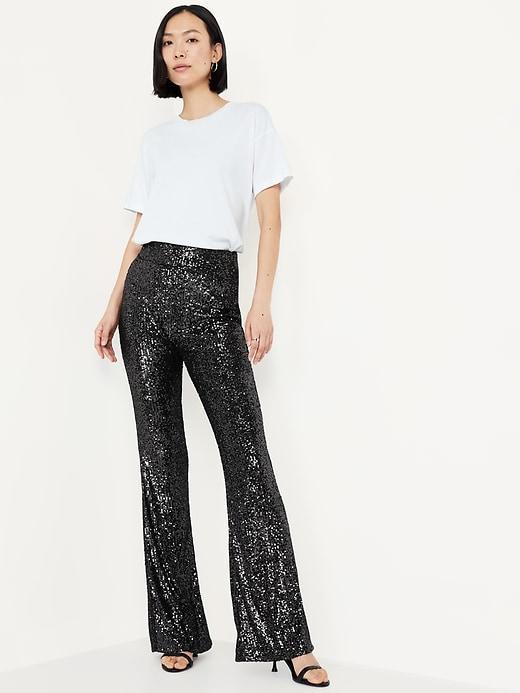 High-Waisted Sequin Flare Pants Product Image