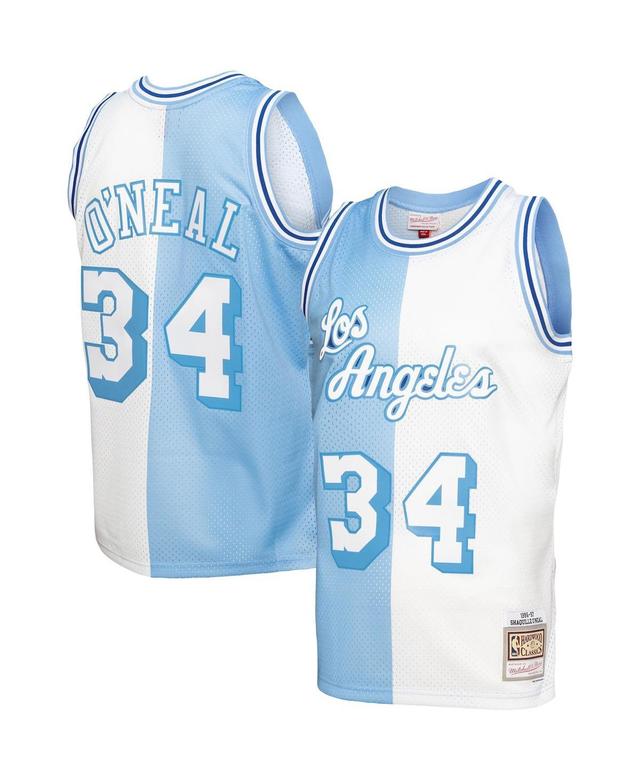 Mens Mitchell & Ness Shaquille ONeal Powder Blue/White Los Angeles Lakers Hardwood Classics 1996-97 Split Swingman Jersey Product Image